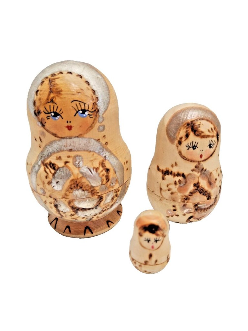 Vintage Russian Matryoshka Nesting Dolls Set of 3 Wooden Hand Painted Dolls